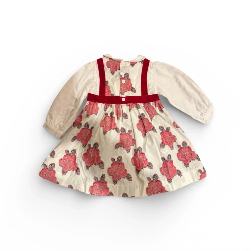 La Fleur & Le Papillon Floral Red and White Formal Collared Dress Baby 18 Months